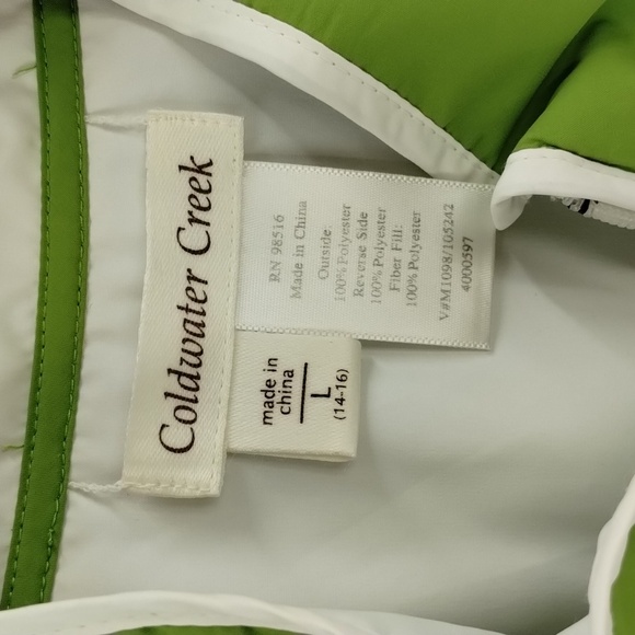 Coldwater Creek full zip vest large green white trim lightweight with pockets - Picture 3 of 8